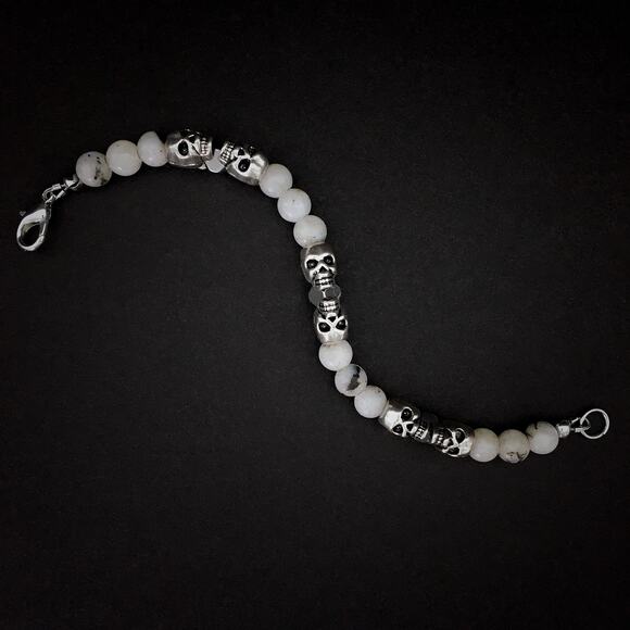 đź’€ Silver Skull Labradorite and Hematite Bracelet - Picture 4 of 5